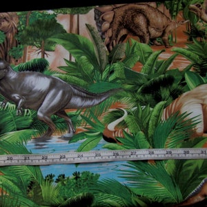 dinosaur print dinosaurs on a jungle background cotton remnant UK seller