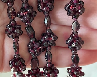 Vintage Natural Bohemian Pyrope Garnet January Birthstone Cluster Beaded Necklace 35" OOAK