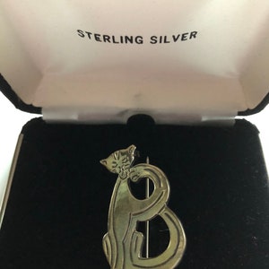 Mexico 925 Sterling Silver - Vintage Darling Solid Sterling Silver Cat in the Shape of the Initial &quot;B&quot; Sitting Cat Brooch/Pin FREE SHIPPING!