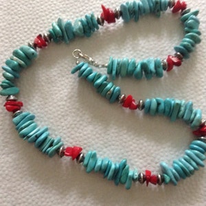 Turquoise Coral Multicolor Beaded Gemstone Necklace Southwest American West 925 Sterling Silver ~ OOAK, Gift 70 and Under