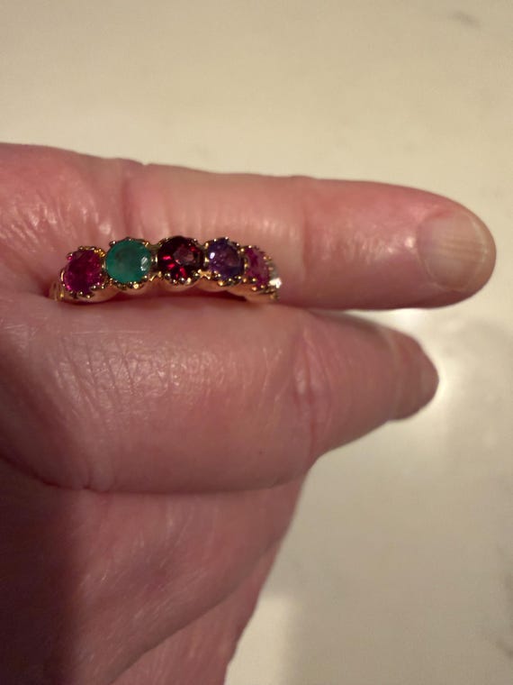 Vintage Estate Solid 10kt Yellow Gold Multi-Gemstone 'Regard' Style Mother's Ring, Half Eternity Anniversary Ring, Size 6