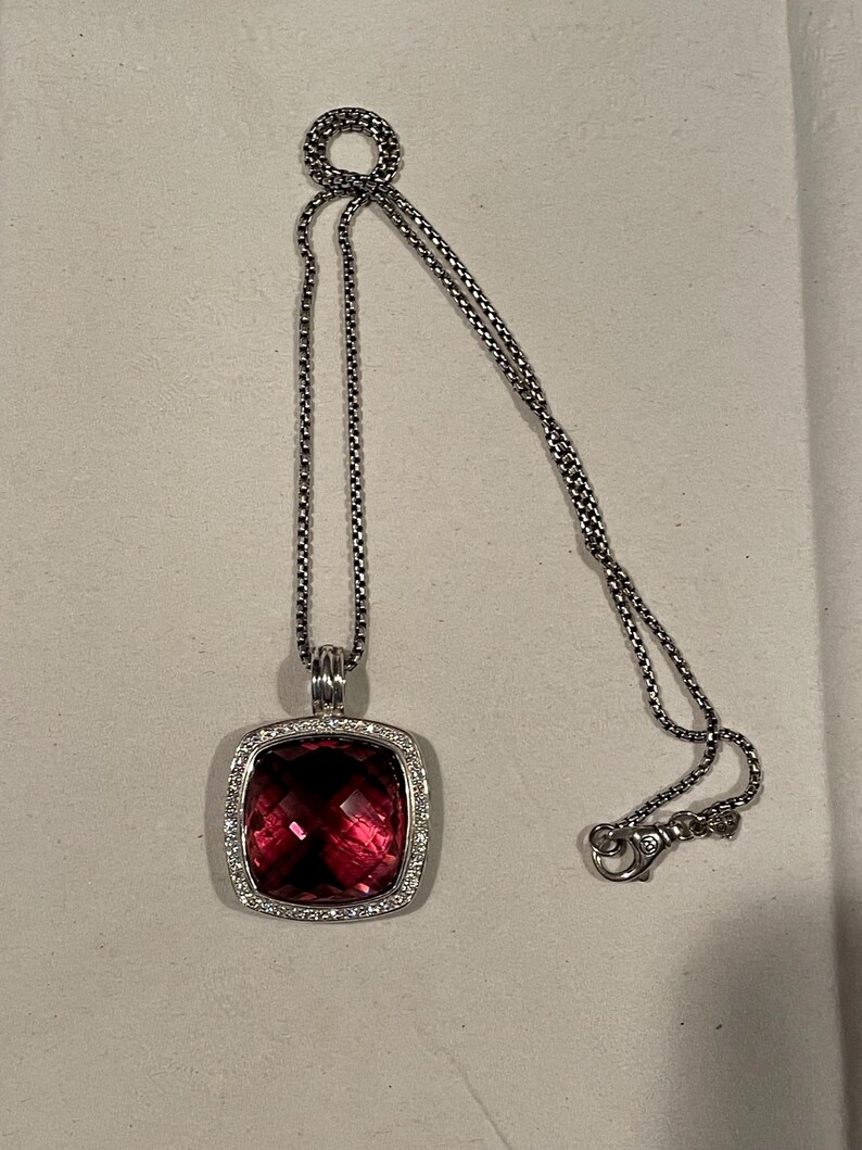 David Yurman Sterling Silver 20mm Albion Necklace Tourmaline & Diamonds