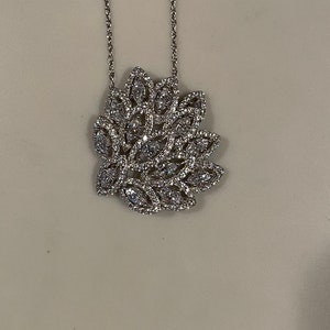 Vintage Peacock Feather Style CZ Cluster 925 Necklace Pendant