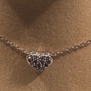 Vintage Petite Sterling Silver Diamond Heart Pendant Necklace 925 Sterling Silver