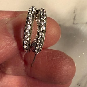 Estate Sterling Silver CZ Inside Out Hoops .75"