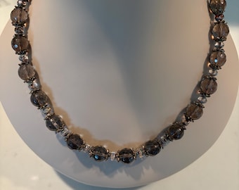 Vintage Smoky Quartz Necklace, Faceted Smoky Quartz Gemstone Necklace
