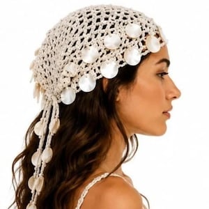 Mother of Pearl Bridal Headpiece, Luxury Shell Crochet Hair Accessory, Boho Beach Wedding Veil