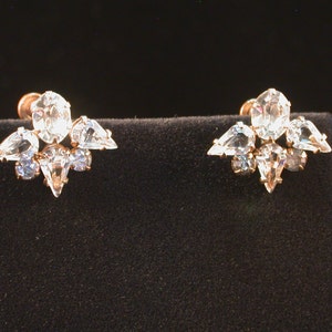 以下が含まれることがあります： 花の形をしたクリアなクリスタルストーンが付いたシルバー調のイヤリングのペアです。