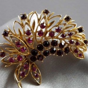 Pin//Earrings//Red//Pink//Sparkling Stones//Gold Open Frame//Leaf like//Hand Set//ClipOn Earrings//unmarked//Like New.