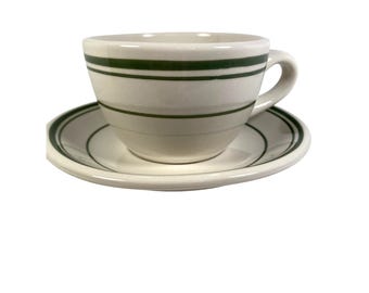 Jersey dinerkoffie kop en schotel set groen gestreept