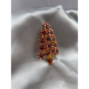 Christmas Pin Brooch Red Poinsettia Green Stones Tancer II Book Piece Vintage