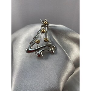 Silvertone  & Goldtone Christmas Tree Brooch Pin Midcentury Open Design Vintage