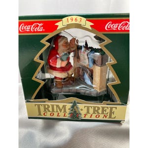 Vintage Coca-Cola Trim-A-Tree Ornament 1963 Santa &quot;Santa At The Fireplace&quot; Collectible