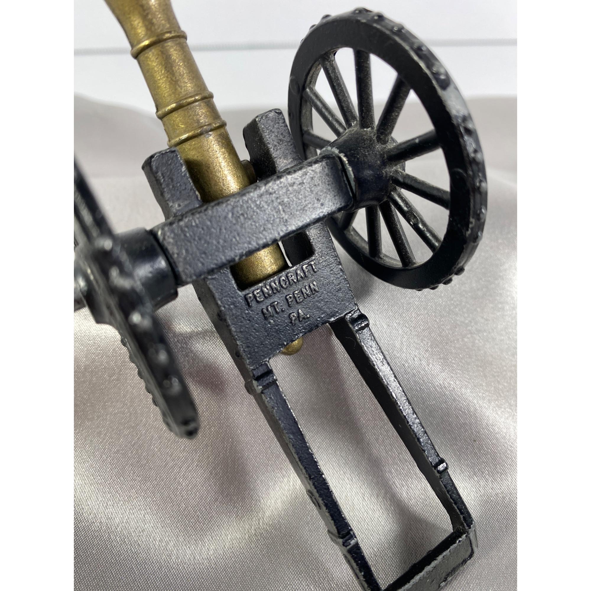 Vintage Penncraft Cast Iron Cannon-brass Barrel With Spoked Wheels