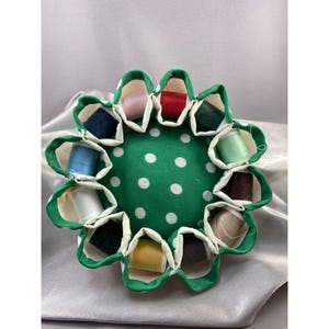 Vintage Polka Dot Pin Cushion Thread Spools Holder Portable Lightweight Handmade