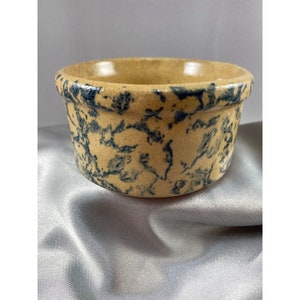 Roseville Pottery Blue Sponge Crock Robinson Ramsbottam Accents 3.75x2.25&quot; Antique