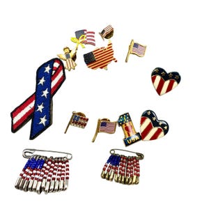 Patriotic USA Flag Pins Patch (13) 4th of July Clasp Back Pin Bead Flags VTG