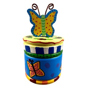 Trinket Box Wooden Hand-Painted Butterfly With Lid Jewelry Rings Vintage