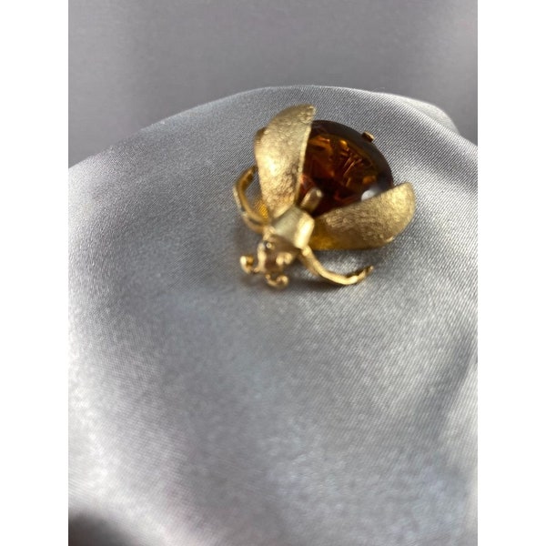 Brooch Pin Eisenberg Ice Beetle Bug Insect Marked Amber Stone Vintage