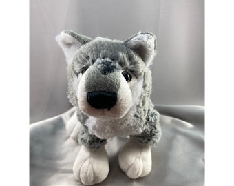 Grey Wolf Pup Ganz Webkins Stuffed Animal Retired 11x9 Inch Fluffy Soft Cuddly