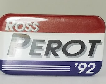 Político//Botón de campaña presidencial//Ross Perot//1992//Independiente//Vintage//Pin rectangular//