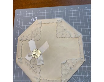 ヴィンテージ装飾ナイロンハンカチ オリジナルボックス 銀糸刺繍