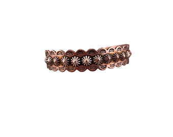 Brazalete de cobre artesanal con diseño de concho estampado, estrella y flecha, estilo suroeste, VTG