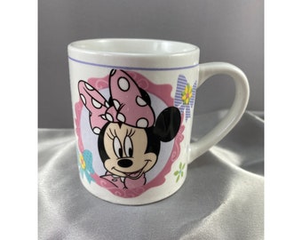 Minnie Mouse Taza infantil Disney Bows Rosa Azul 3 1/4" Ht 2 3/4" Diámetro Vintage