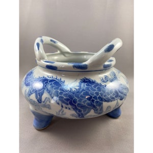 Quainlong Scent Burner Chinese Porcelain Marked Two Dragons Tripod Vintage