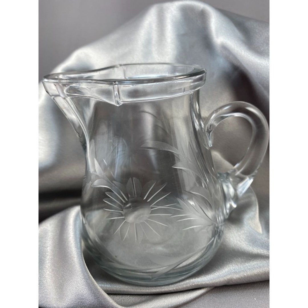 Cut Glass Small Creamer Vase Pitcher Sunflower Vintage Estate Etsy