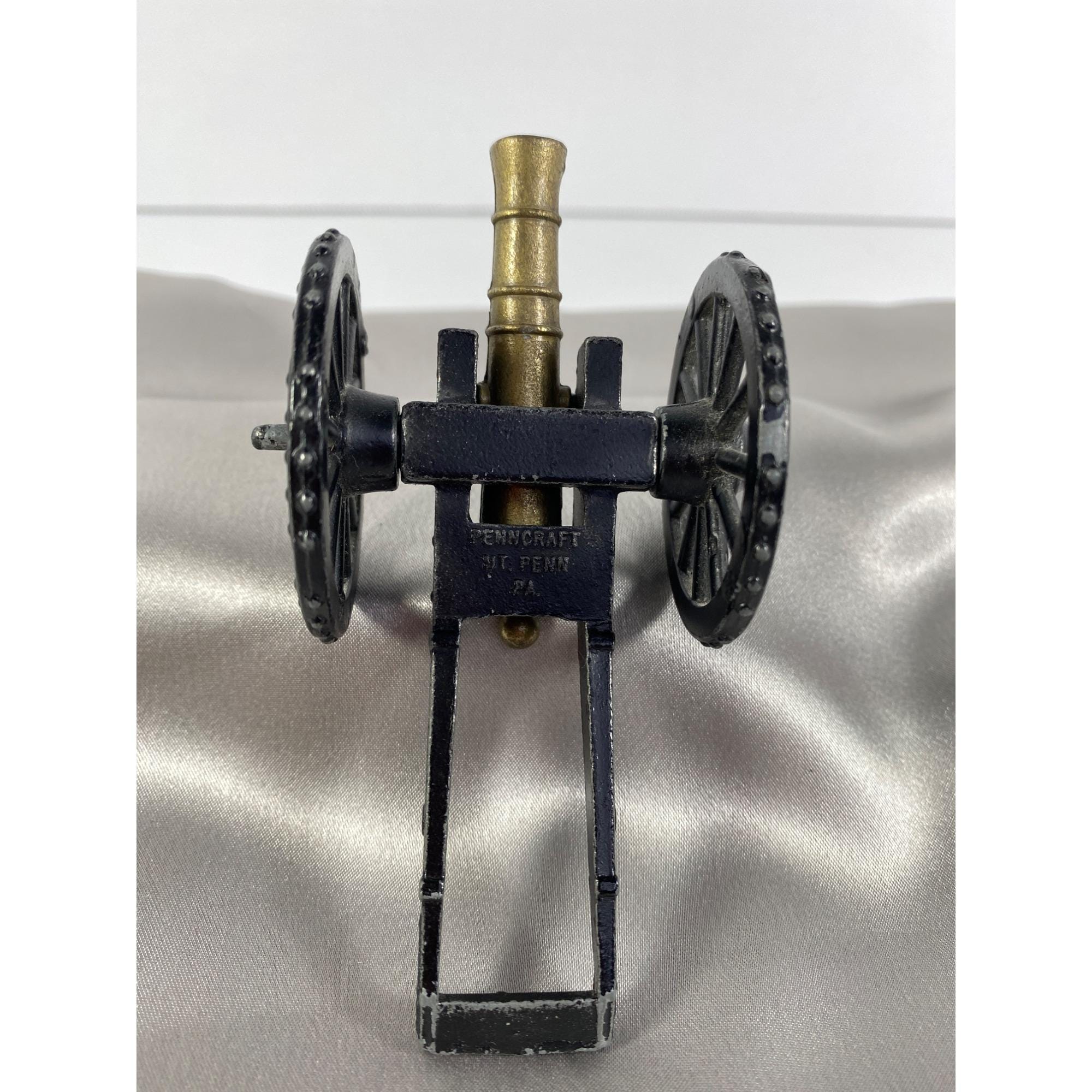 Vintage Penncraft Cast Iron Cannon-brass Barrel With Spoked Wheels