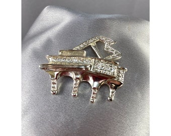Grand Piano Pin Brooch Pave Handset Stones Rhodium Danecraft Vintage