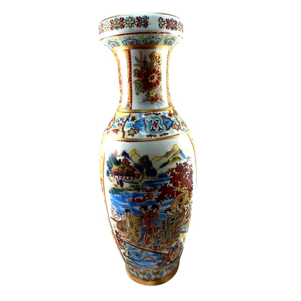 Vintage Chinese Enamel Decorated Porcelain Vase in Satsuma Style