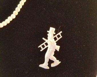 Chimney Sweep Jewelry Set Celluloid Bead Chain Necklace, Pin, Earrings, Vintage