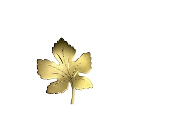 Vintage Brass Leaf Brooch • Engraved 1960s Autumn Pin