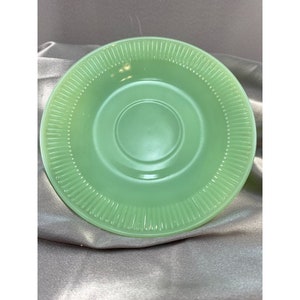 FireKing Jadeite Ribbed Pattern (4) oven glass Saucer 3 Unmarked 5 7/8&quot; diameter Vintage SEE