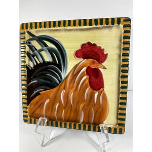 Handbemalte Hahn Ton Kunst Dekorative quadratische Platte Stein Lite 10,5 &quot;Weinlese