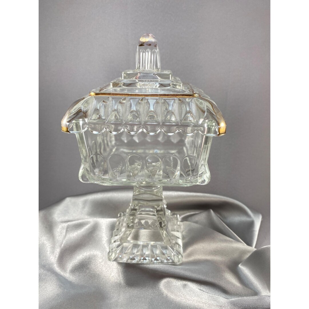 Vintage Clear Glass Compote With Lid & Gold Trim Detailing Wedding Box ...