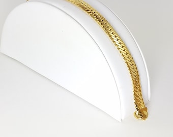 Vintage Wide 7 Inch Gold Chain Bracelet with Herringbone Pattern