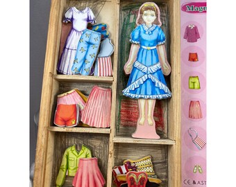 Magnetic Girl Dress up Wooden Box Set With Clothes Accessories