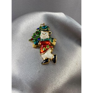 Vintage Christopher Radko Schneemann Weihnachtsbaum Multicolor Emaille Brosche