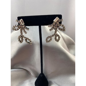 Vintage Rhinestone Pierced Earrings Leaf Design Sparkling Jewelry Pot Metal 30s