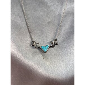 Necklace Speidel Strerling Birds Turquoise Enamel Heart 17" Delicate VTG