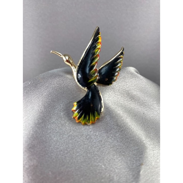 Bird pin Brooch Ibis Gerry's Mark Black Enamel Colored Tips Vintage See