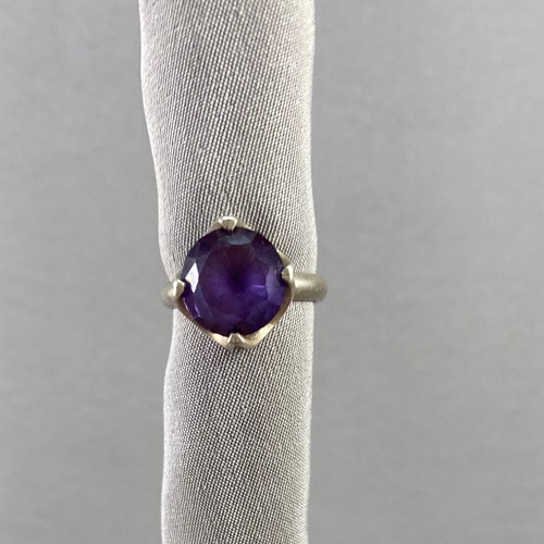 Ring//Mexican 825 Silver/Marked AVM//Large Dark Pink shops Sapphire//Size 7//Open mount//Statement ring//Faceted Round Stone//Custom Prongs