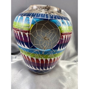 Cerámica Navajo firmada C Smith Horse Hair Dream Catcher 6.25" de alto Vintage 80s VER
