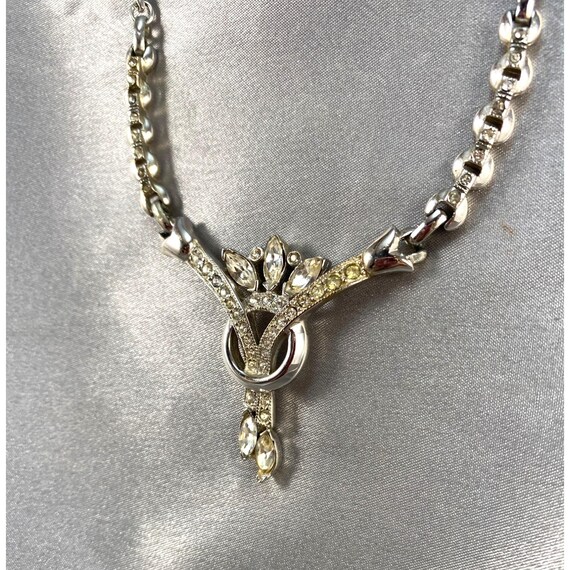 シルバーネックレス ラインストーンアクセント ヴィンテージ装飾