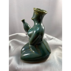 Vintage Shimabara Green Ceramic Figurine Saki Wine  Abstract Kappa Water god Female Form