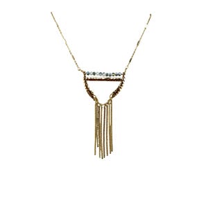 Necklace Gold & Two Toned AB and White Beads Chain Fringe Tassel 2.5 inches VTG