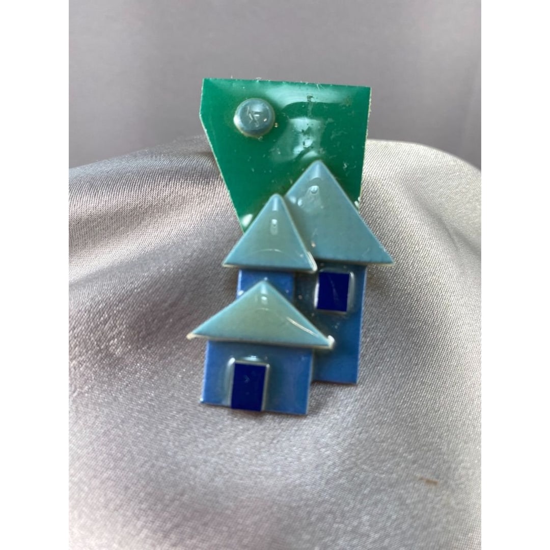 Lucinda House Pins Hand Made Green Blue 2 1/8 X 1 Etsy